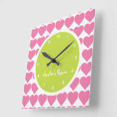 Limoen & roze hartafdruk Meisjes slaapkamer Vierkante Klok (Hoek)