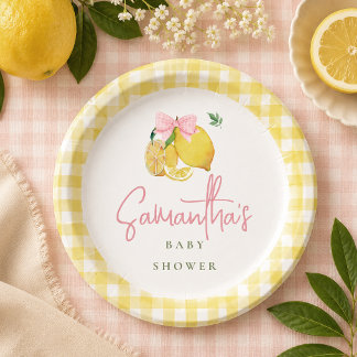 Limoen roze strik gingham papieren bordje