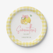 Limoen roze strik gingham  papieren bordje (Voorkant)