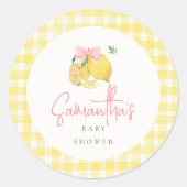 Limoen roze strik gingham  ronde sticker (Voorkant)