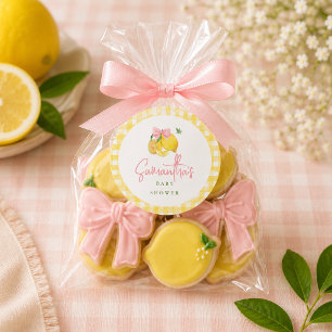 Limoen roze strik gingham ronde sticker
