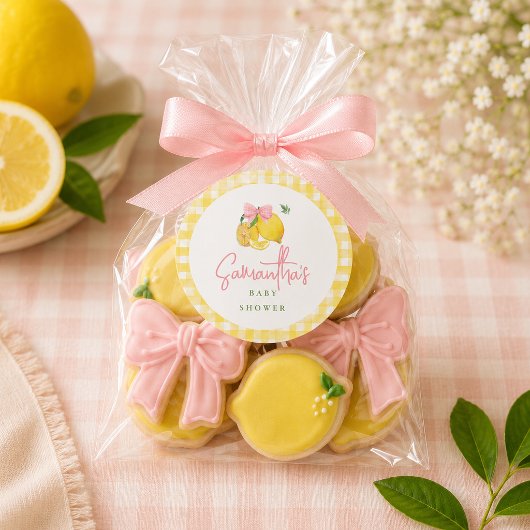 Limoen roze strik gingham  ronde sticker