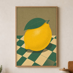 Limoen Schachbrett Waterverf Cottagecore Poster
