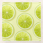 Limoen Segmenten op lichtgeel Glazen Onderzetter (Voorkant)