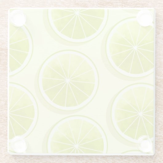 Limoen Segmenten op lichtgeel Glazen Onderzetter (Achterkant)