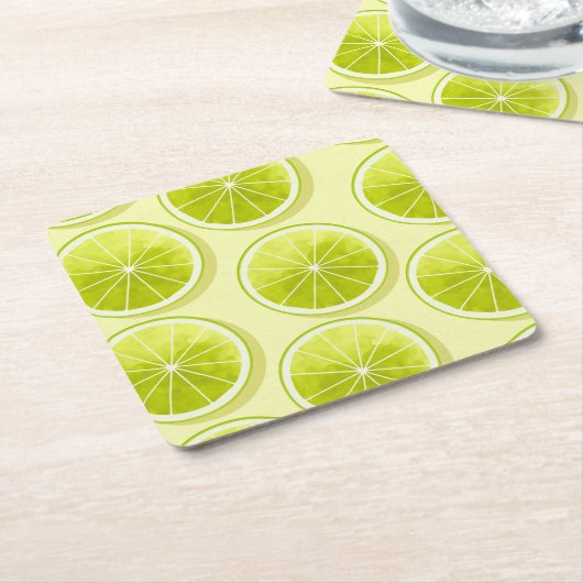 Limoen Segmenten op lichtgeel Kartonnen Onderzetters (Schuin)