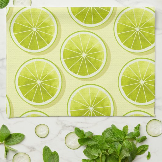 Limoen Segmenten op lichtgeel Theedoek (Gevouwen)