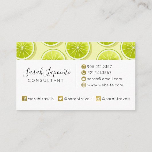 Limoen Segmenten op lichtgeel Visitekaartje (Achterkant)