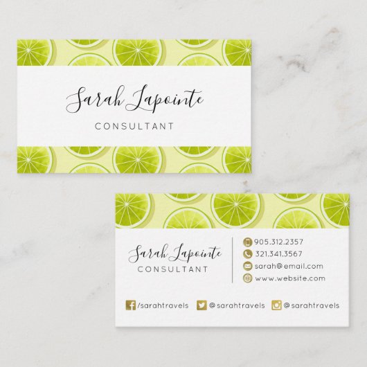Limoen Segmenten op lichtgeel Visitekaartje (Voorkant / Achterkant)