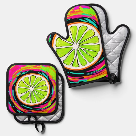 Limoen Slice Pop Art Ovenwant & Pannenlap Set (Voorkant / Achterkant)