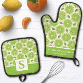 Limoen Slices Citrus Schattige Zomer Monogram Ovenwant & Pannenlap Set