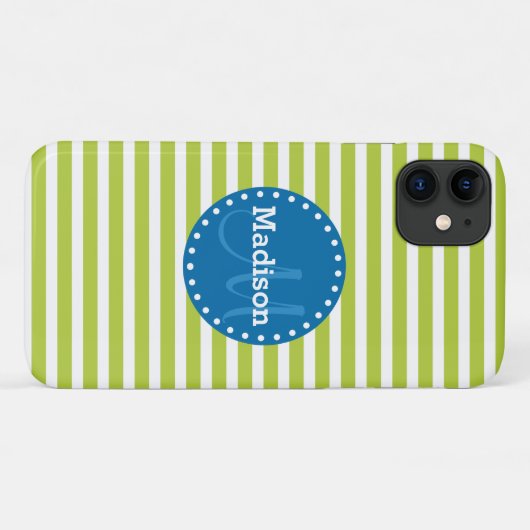 Limoen Stripes Blue Monogram Case-Mate iPhone Case (Achterkant (horizontaal))