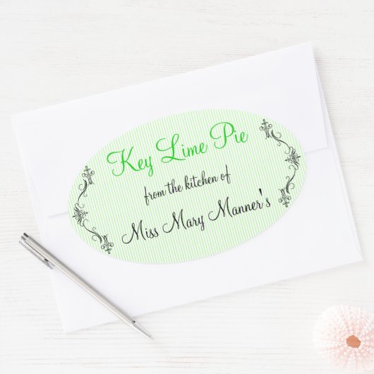 Limoen Stripes zelfgemaakt Ovale Sticker (Envelop)