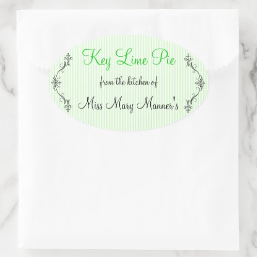 Limoen Stripes zelfgemaakt Ovale Sticker (Tas)