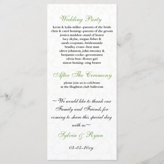 limoen Trouwprogramma Programmakaart (Achterkant)