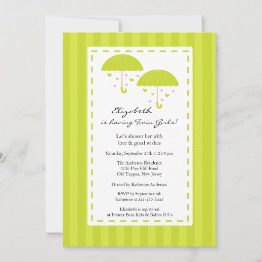 Limoen Umbrella Twins Baby shower Kaart (Voorkant)