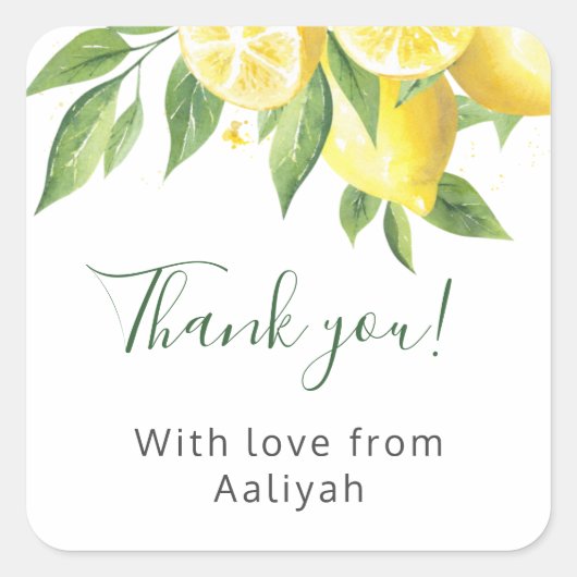 Limoen Waterverf Bedankt Vierkante Sticker (Voorkant)