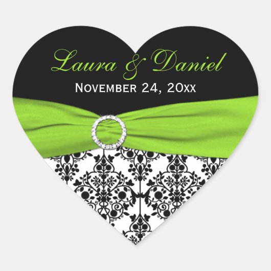 Limoen, White en Black Damask Heart Shape Sticker (Voorkant)