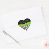 Limoen, White en Black Damask Heart Shape Sticker (Envelop)