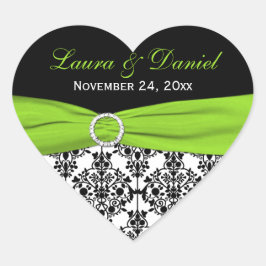 Limoen, White en Black Damask Heart Shape Sticker