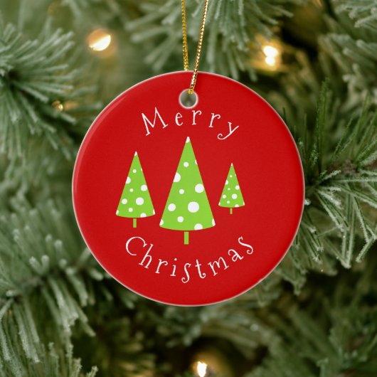 Limoen White Polka Dots kerstbomen Keramisch Ornament (Boom)