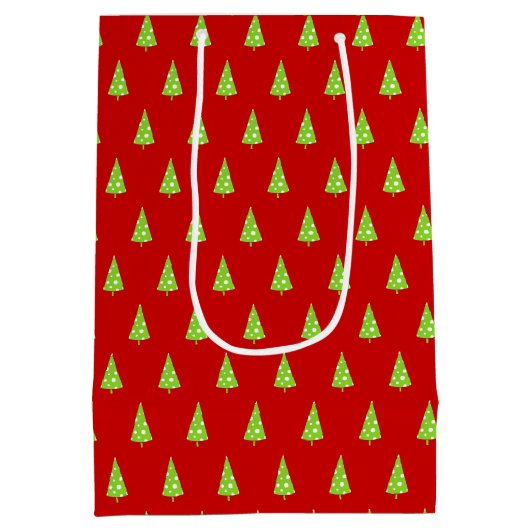 Limoen White Polka Dots Kerstmis Pattern Medium Cadeauzakje (Achterkant)