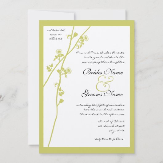 Limoen Wild Flower Branch Wedding Invitation Kaart (Voorkant)