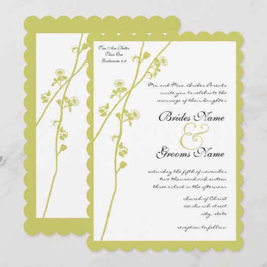 Limoen Wild Flower Branch Wedding Invitation Kaart (Voorkant / Achterkant)