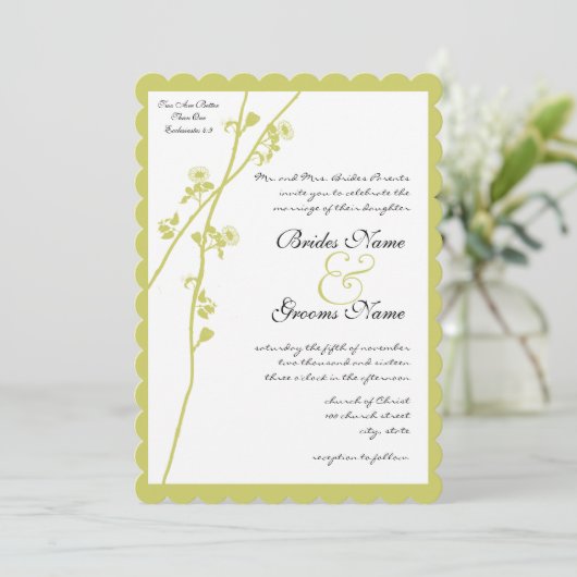 Limoen Wild Flower Branch Wedding Invitation Kaart (Staand voorkant)