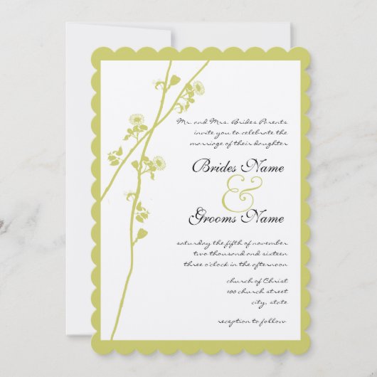 Limoen Wild Flower Branch Wedding Invitation Kaart (Voorkant)