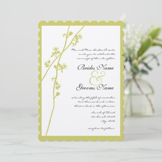 Limoen Wild Flower Branch Wedding Invitation Kaart (Staand voorkant)