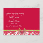 Limoen Winged hart witte schade op diepe frambose Aankondigingskaart (Achterkant)