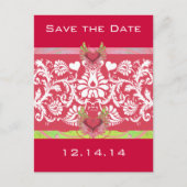 Limoen Winged hart witte schade op diepe frambose Aankondigingskaart (Voorkant)