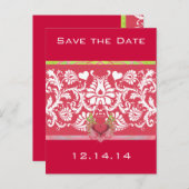 Limoen Winged hart witte schade op diepe frambose Aankondigingskaart (Voorkant / Achterkant)