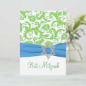 Limoen, wit, blauw Damask AFGEDRUKTE RIBBON Kaart (Staand voorkant)