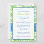 Limoen, wit, blauw Damask AFGEDRUKTE RIBBON Kaart (Achterkant)