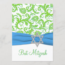 Limoen, wit, blauw Damask AFGEDRUKTE RIBBON Kaart