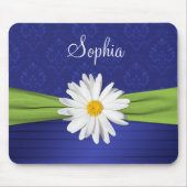 Limoen, wit en Royal Blue Damask Mousepad Muismat (Voorkant)