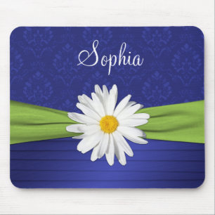 Limoen, wit en Royal Blue Damask Mousepad Muismat
