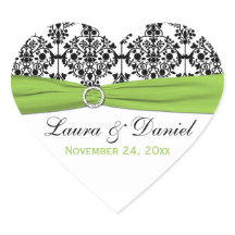 Limoen, wit en zwart Damask Heart Shape Sticker