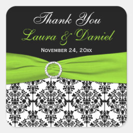 Limoen, Wit, en Zwart Damask Huwelijksgunst Vierkante Sticker