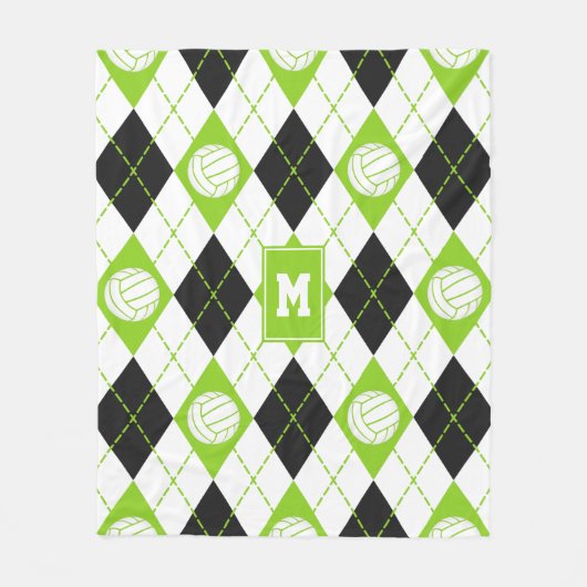 limoen zwart argyle plevovolleybal monogrammen fleece deken (Voorkant)