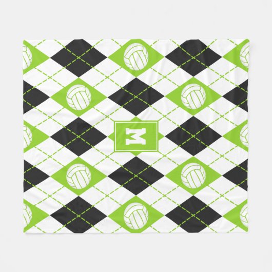 limoen zwart argyle plevovolleybal monogrammen fleece deken (Voorkant (Horizontaal))