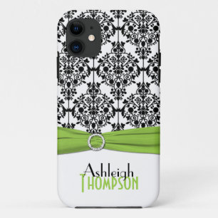 Limoen, zwart, White Damask iPhone 5 Hoesje