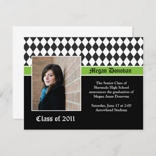 Limoen zwart wit Afstuderen uitnodiging (Voorkant / Achterkant)