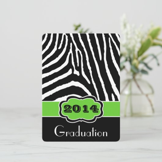 Limoen, zwart, wit zebra Print Afstuderen uitnodig Kaart (Staand voorkant)