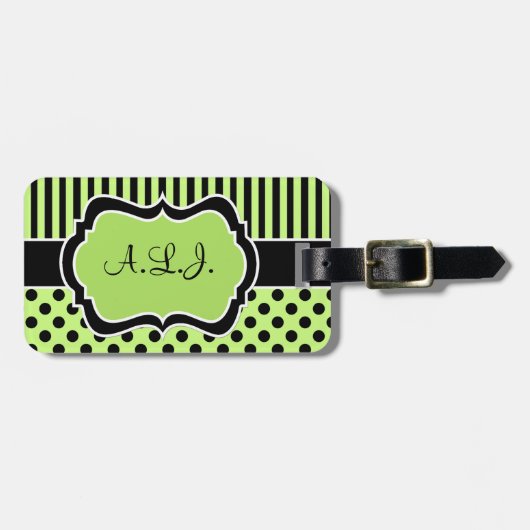 Limoen, zwart, witte, gestreept Stippen Bagagelabe Bagagelabel (Voorkant horizontaal)