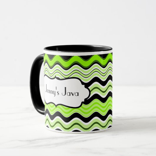 Limoen, zwart, witte strepen, speciaal gepersonali mok (Voorkant links)