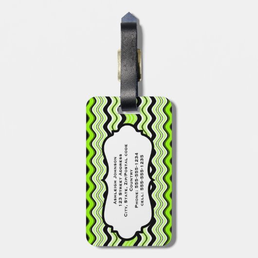Limoen, zwart, witte strepes Bagagelabel (Achterkant verticaal)
