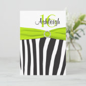 Limoen, zwart, witte Zebra 16e verjaardag uitnodig Kaart (Staand voorkant)